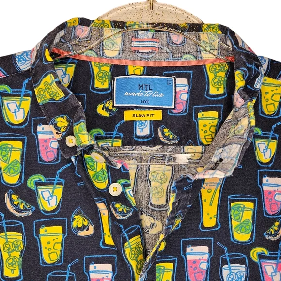 MTL Made to Live cocktails camp shirt Mens Large button down cotton festive - Picture 3 of 4